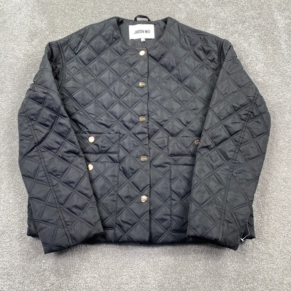 Jason Wu Jackets & Blazers - Jason Wu Quilted Jacket Womens Medium Black Diamond Stitch Gold Button JW-467